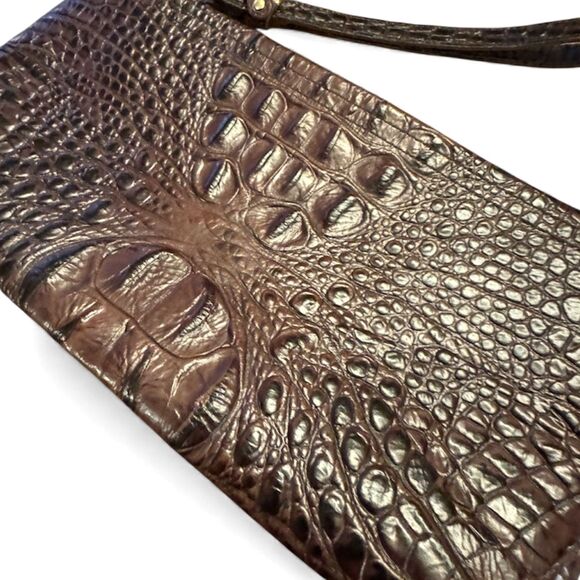 Brahmin Large Wristlet Clutch Purse Croc Embossed Leather Brown Vintage - Picture 4 of 8